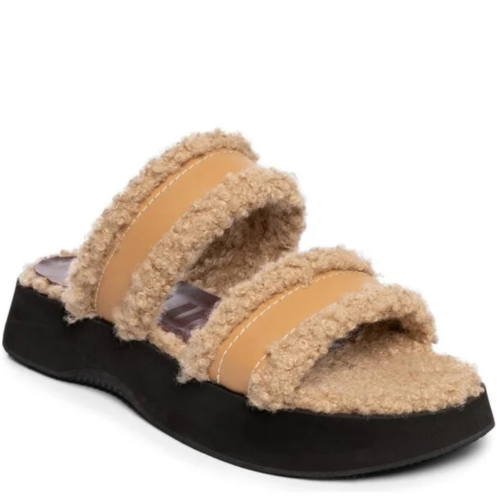 STAUD Siesta Platform Shearling Sandals in brown 8